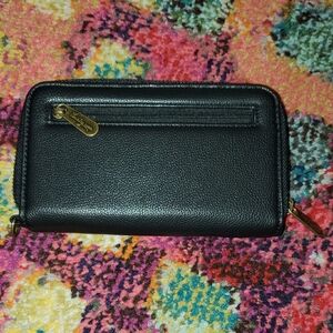 Thirty One Slim Black Leather Wallet with Gold Accents